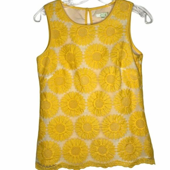 Jade Tops - Jade Melody Tam‎ Top Womens XS Yellow Sunflower Embroidered Sleeveless Blouse